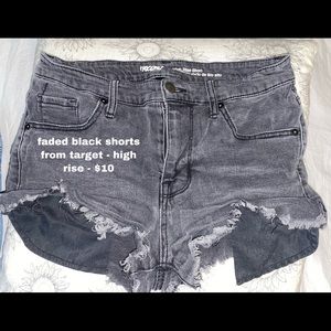 faded black hi-rise jean shorts